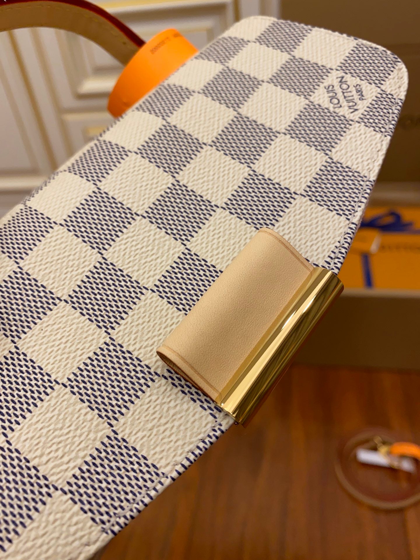 [TOP] Louis Vuitton LV £V Croisette Bag Damier Azur 25x17x9.5CM-Beige