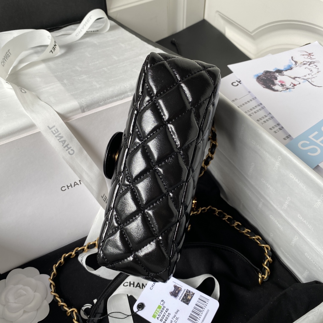 [TOP] CHANEL Wax Skin Hobo Bag 17×19×6cm/21.5×22.5×7cm - GHW - Black