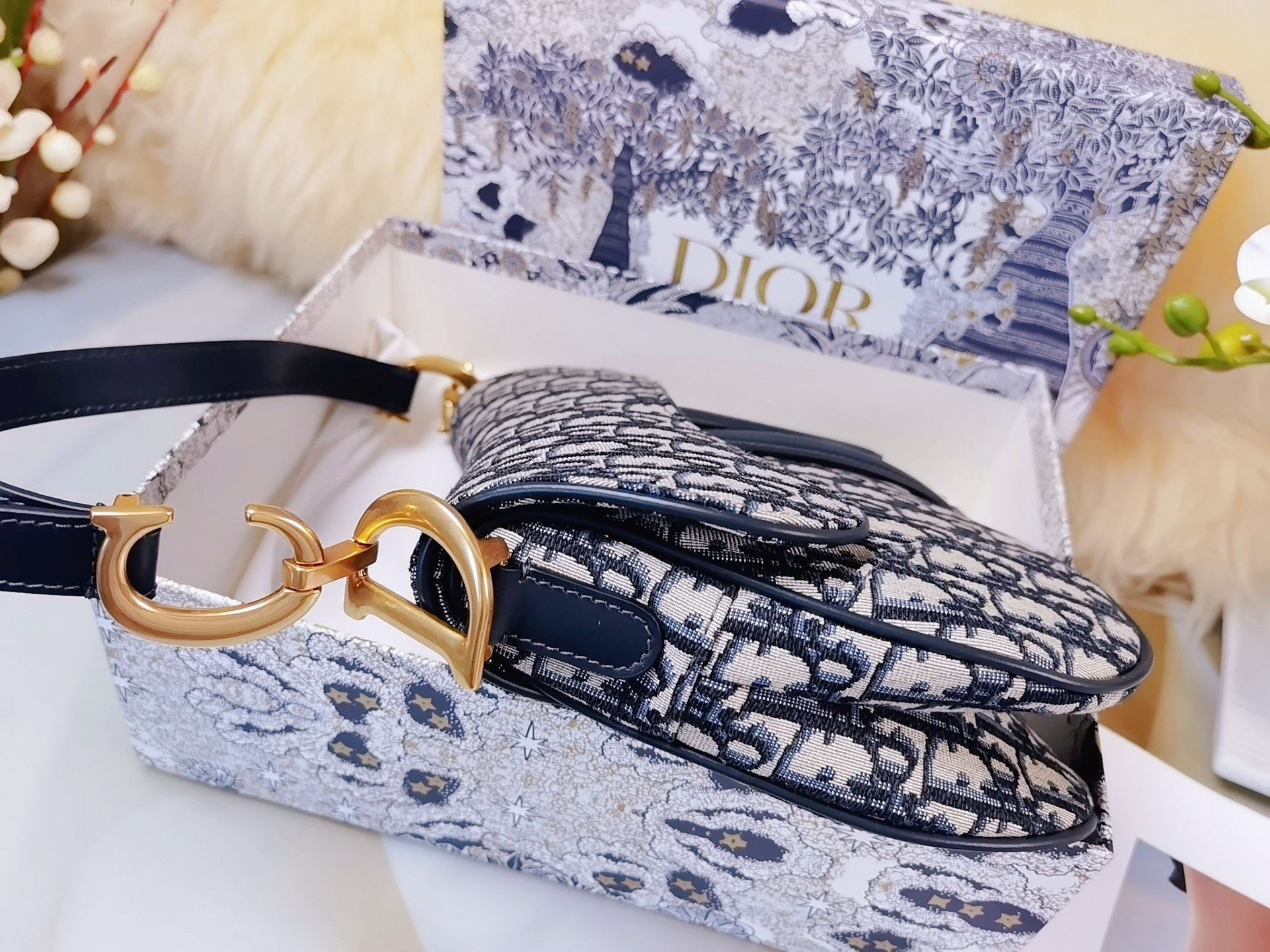 [TOP] Christian Dior Saddle Bag with Strap Jacquard 25.5 x 20 x 6.5cm - GHW