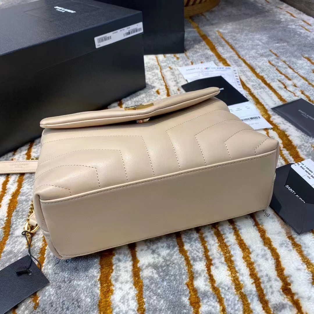 [TOP] Yves Saint Laurent YSL Lou Lou Bag Small 25cm - Beige & GHW