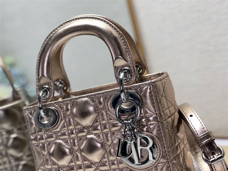 [Top] Christian Dior Lady Christian Dior Bag Mini - Metallic Pink w SHW