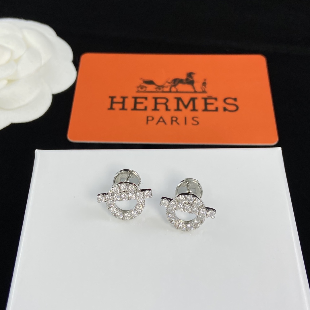 [TOP] HERMES Necklace Earrings Bracelet Ring Set - Silver