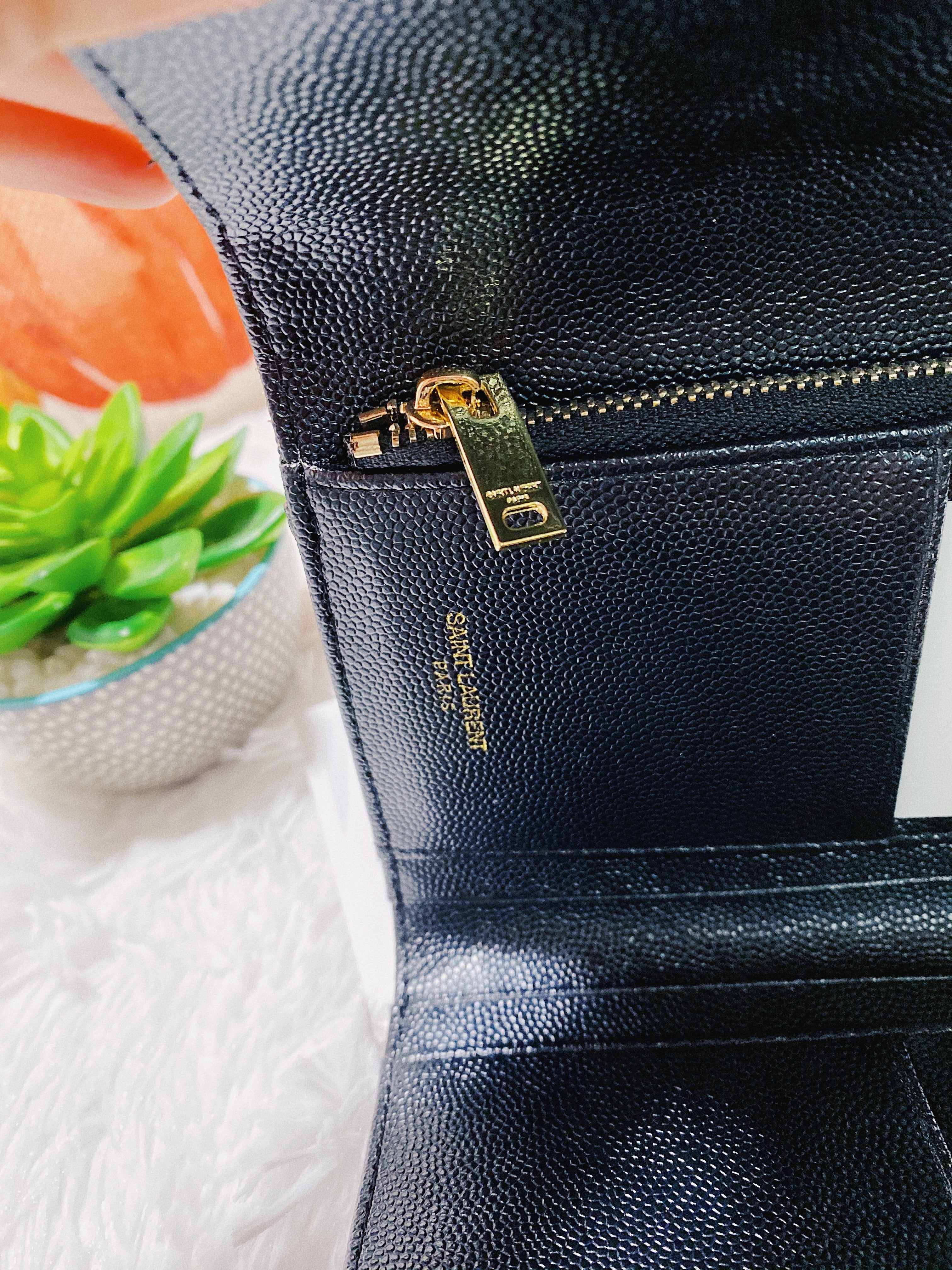 [TOP] Yves Saint Laurent YSL Compact 3 Fold Quilted Leather Wallet