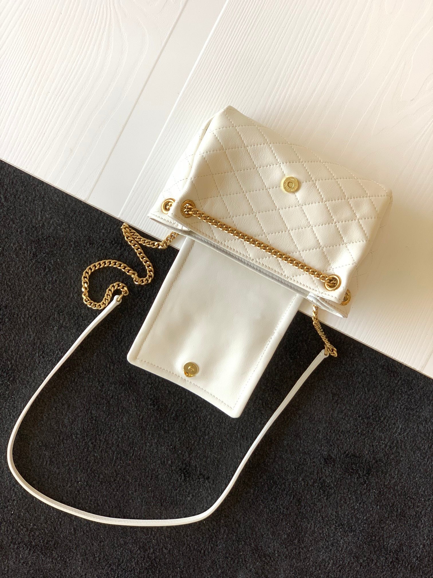 [TOP] Yves Saint Laurent YSL Mini Nolita Bag - White GHW
