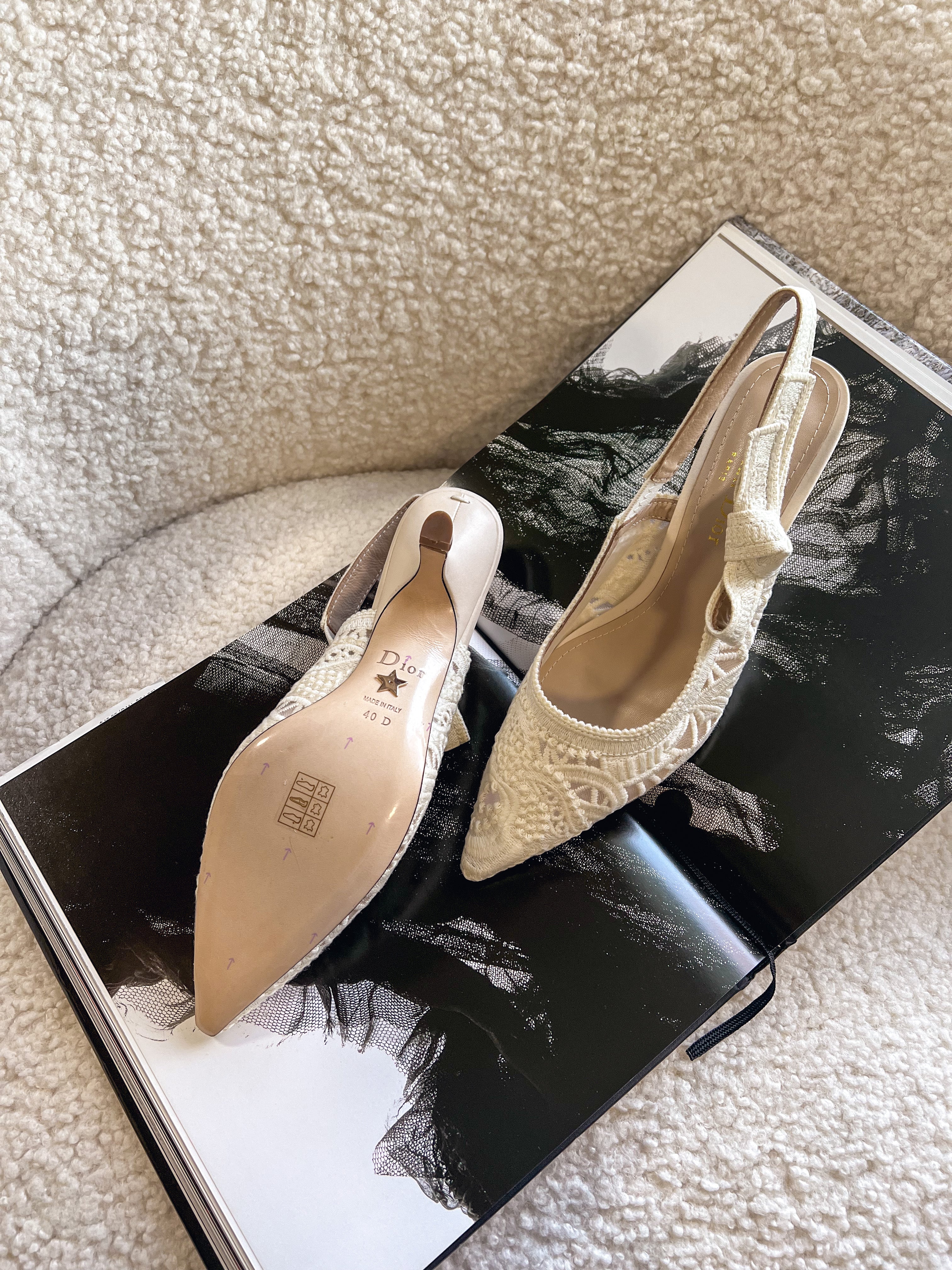 [TOP] Christian Dior Macrame High Heels Lace Shoes 22 - White