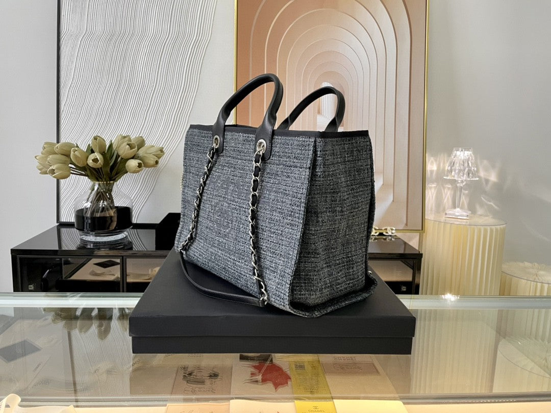 [TOP] CHANEL Deauville Top Handle Tote 39×30×22cm - Charcoal