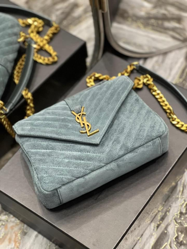 [TOP] Yves Saint Laurent YSL College Medium Suede Bag - Teal