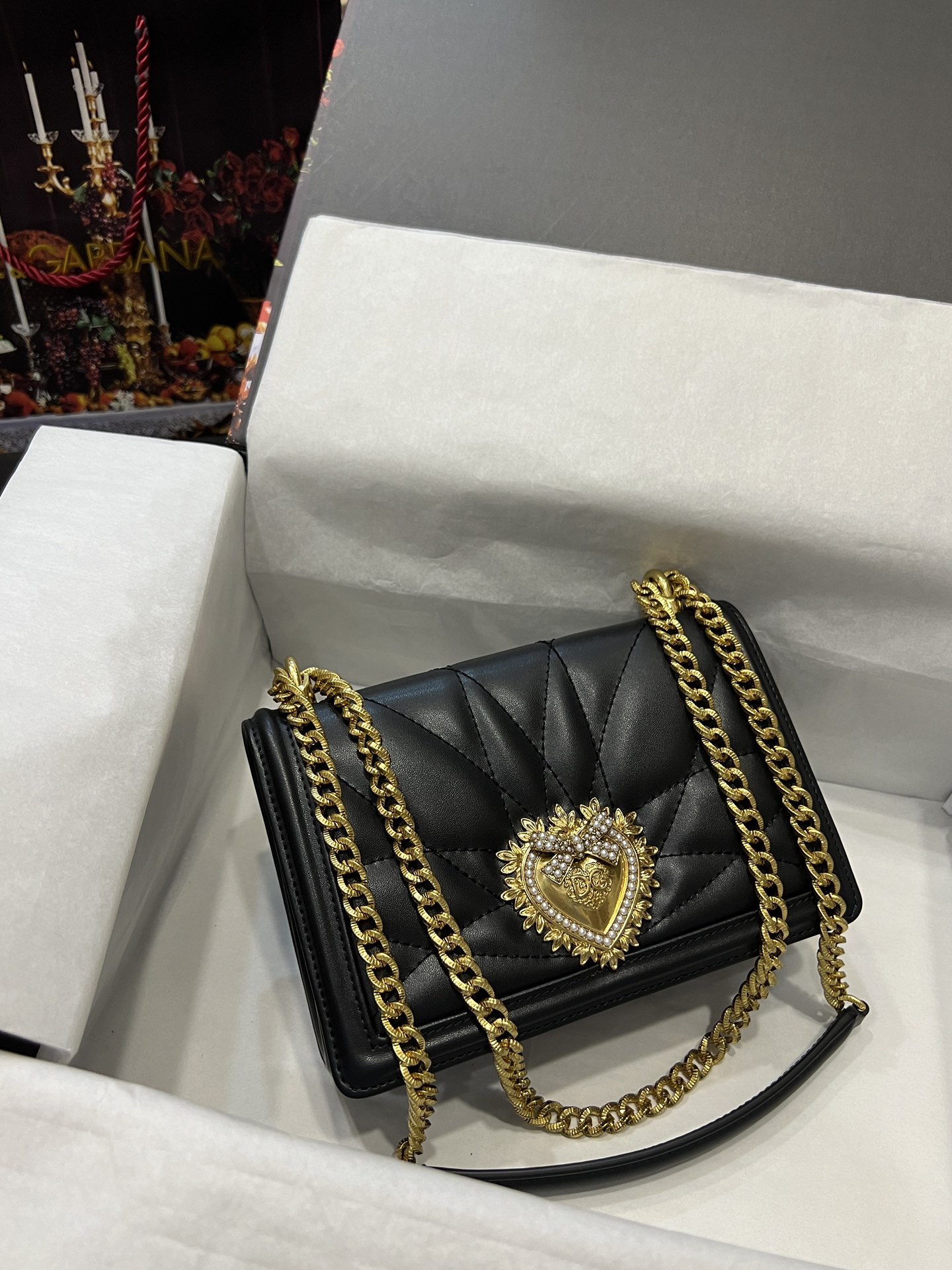 [TOP] Dolce & Gabbana D&G Nappa Leather Devotion Bag 21cm/26cm - Black