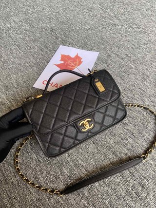 [TOP] CHANEL 22k Flap Bag 17x20.5x6cm/25x21.5x7cm - GHW - Black