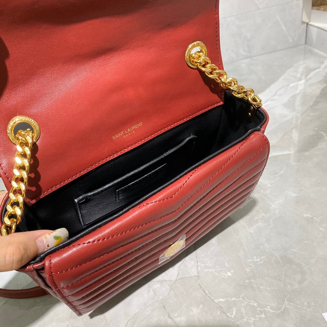 [TOP] Yves Saint Laurent YSL Metelasse Chevron Monogram Small Sulpice Bag - Red w GHW