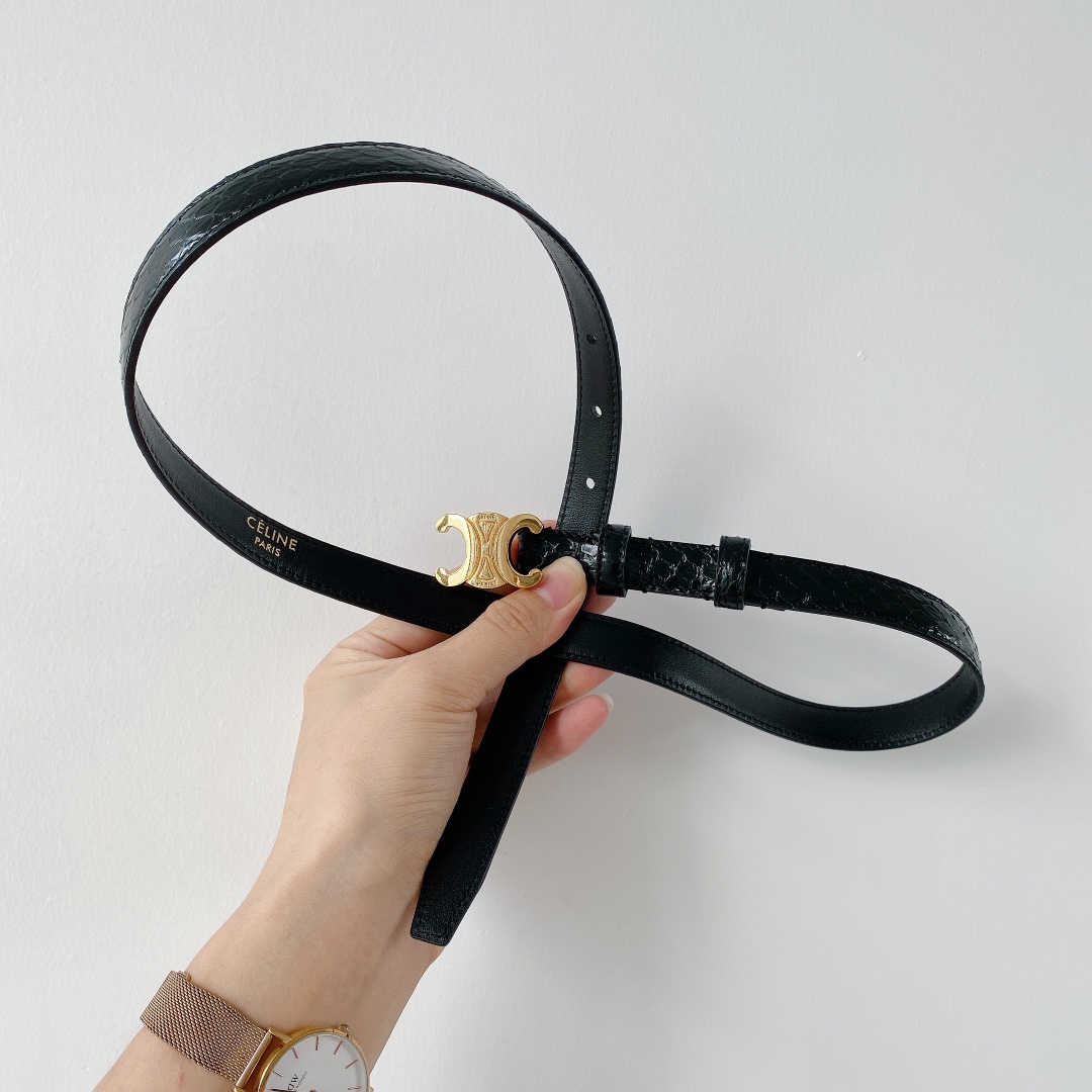 [TOP] CELINE Leather Triomphe Belt 1.8cm - Black
