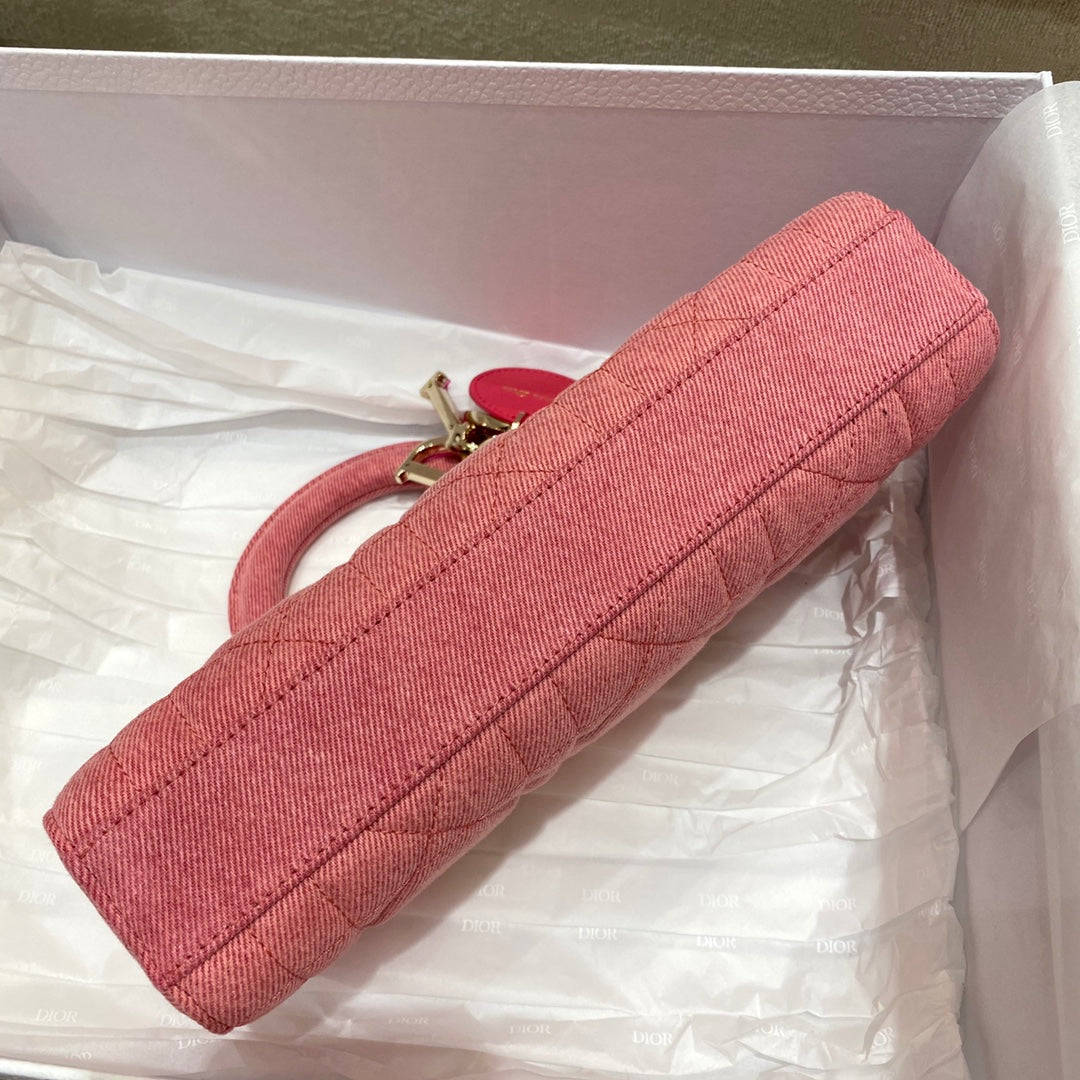 [TOP] Christian Dior Lady D-Joy Bag Cannage Denim - Pink