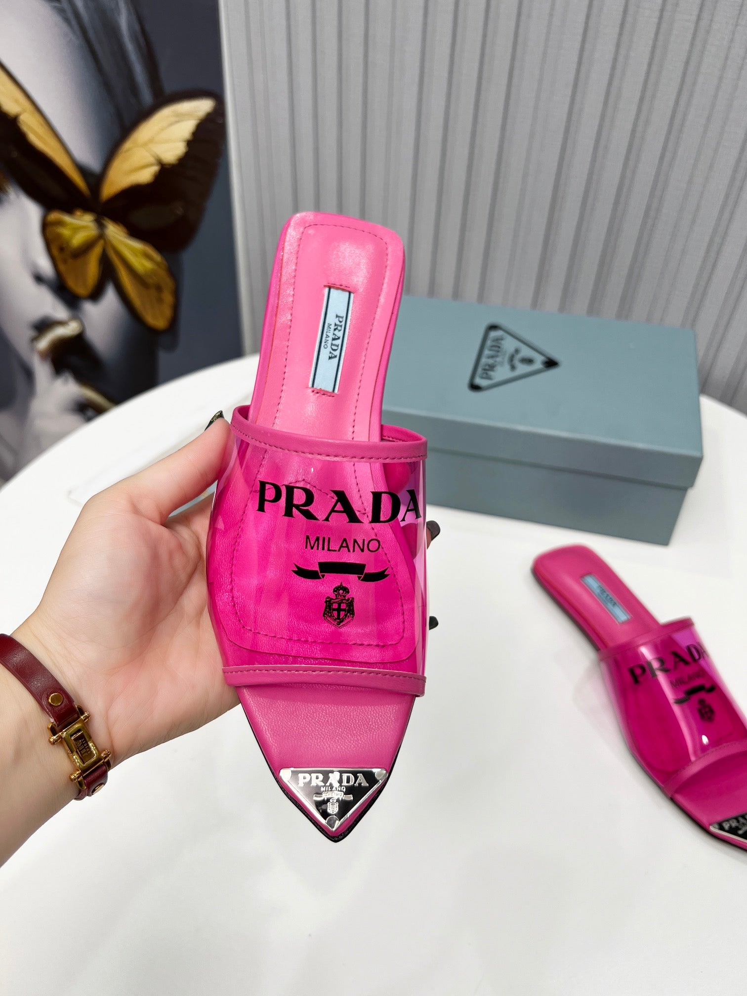 [TOP] PRADA Logo-print Plexiglas Slides - Hot Pink