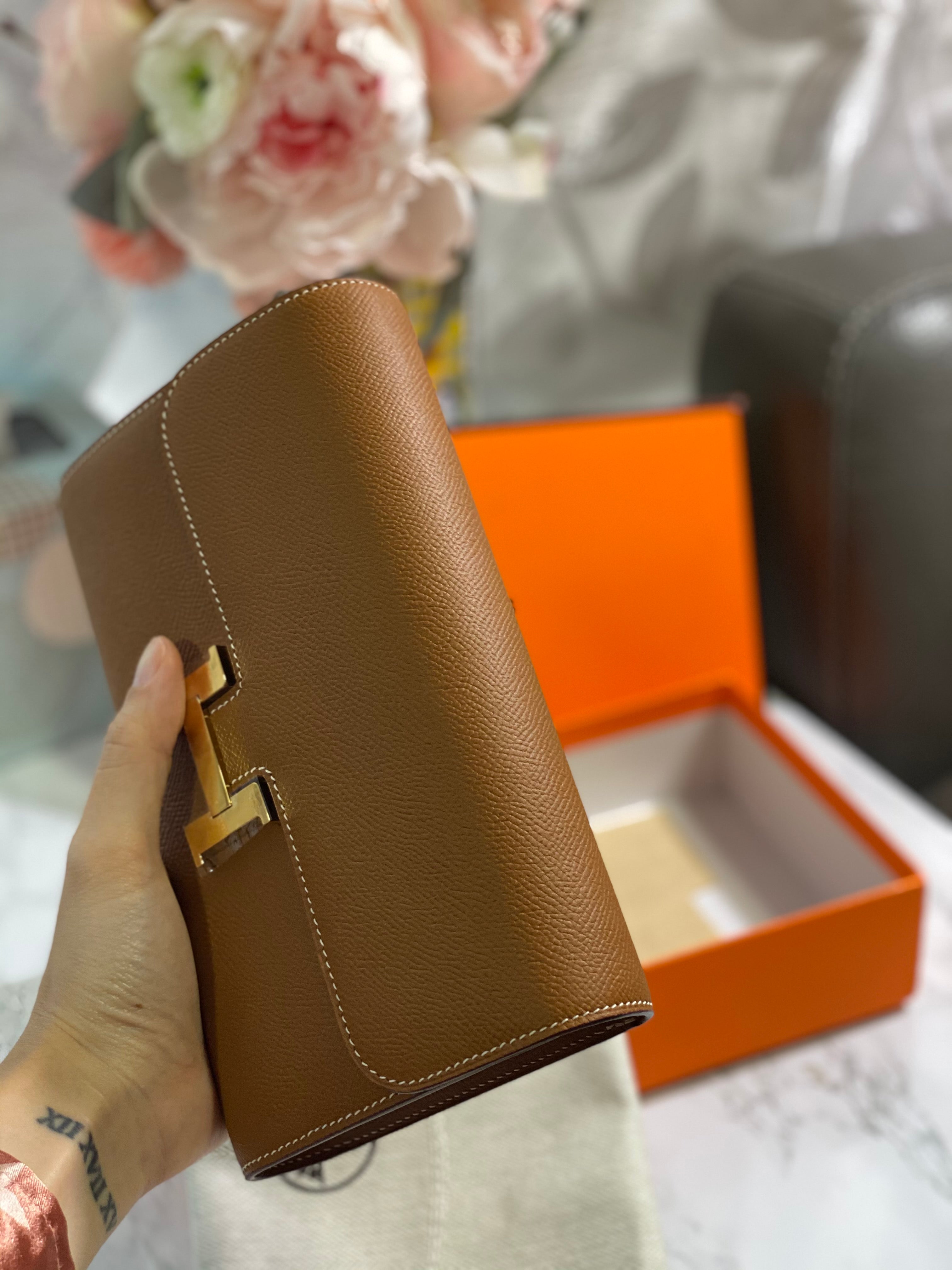 [TOP] HERMES Epsom Constance Long Wallet - Brown & GHW