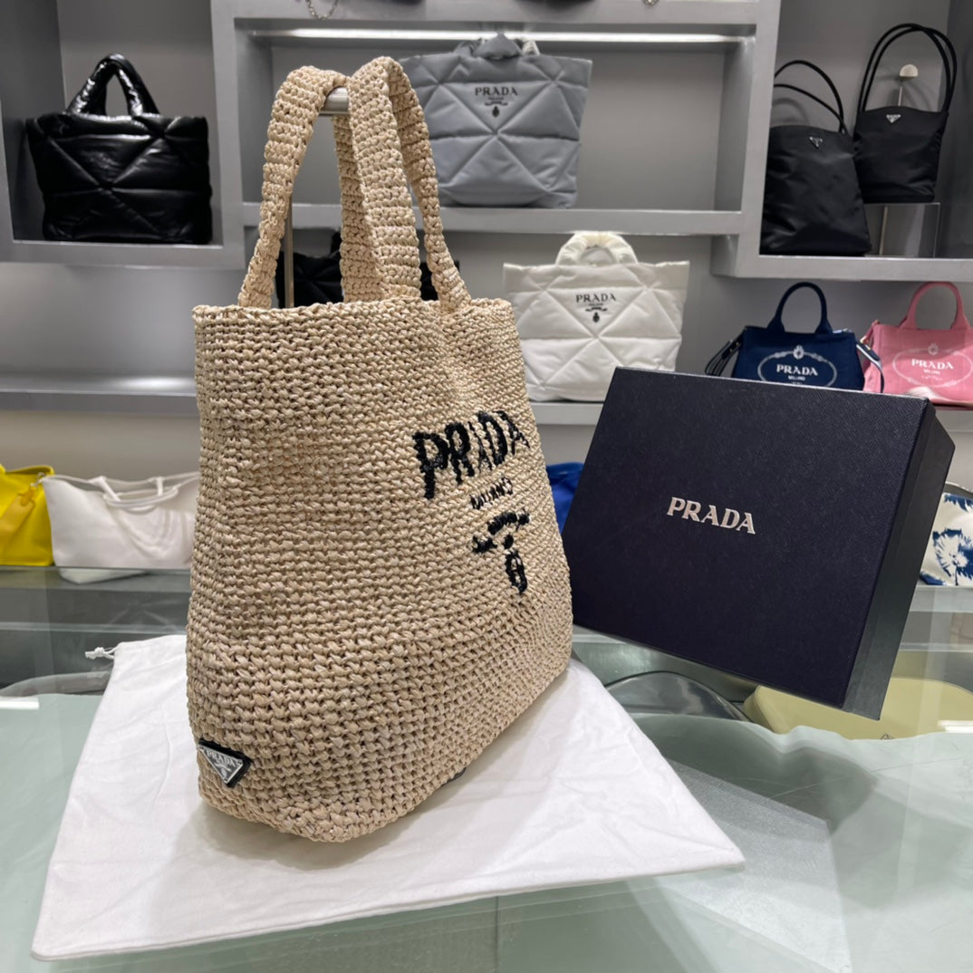 [TOP] PRADA Raffia Tote Bag 40x34cm - Women