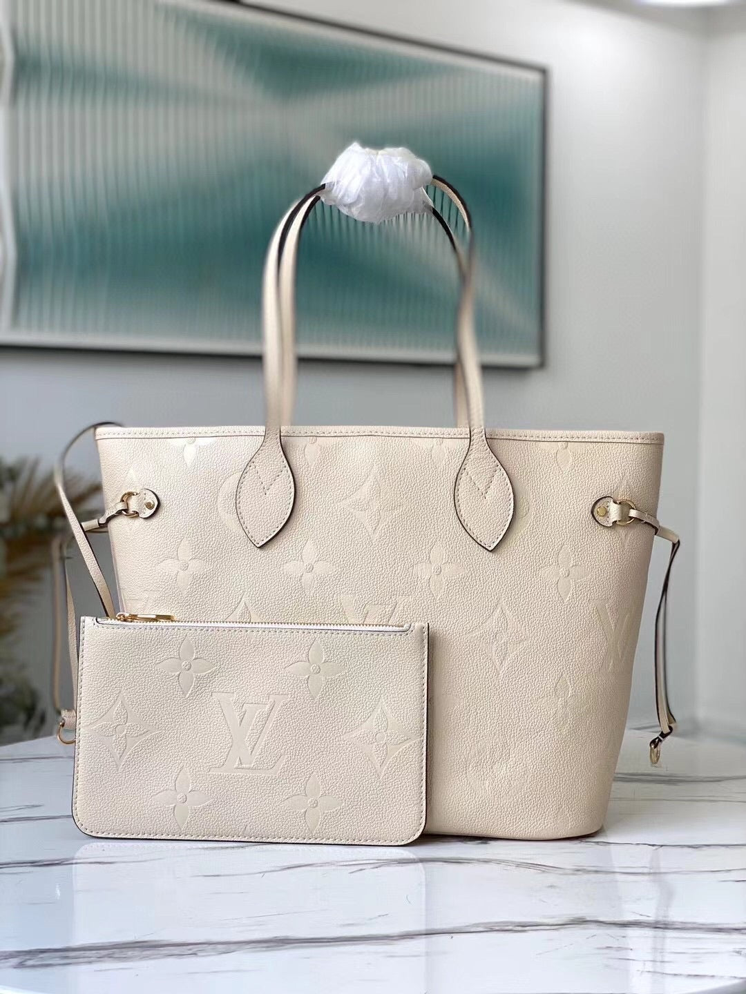 [TOP] Louis Vuitton LV L.V Neverfull MM Empreinte - Beige