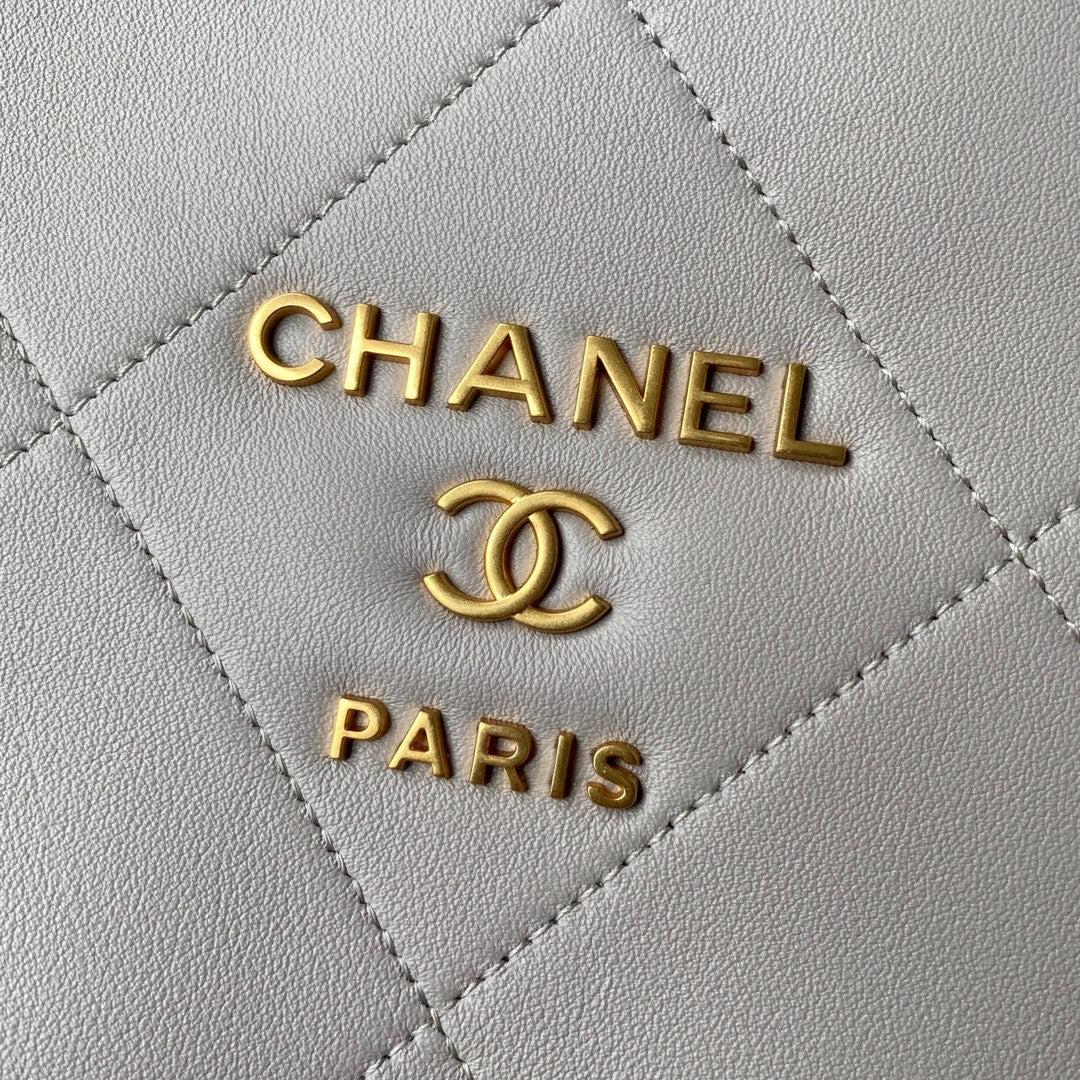 [TOP] CHANEL Matelasse Tote Calfskin  Small  - Grey