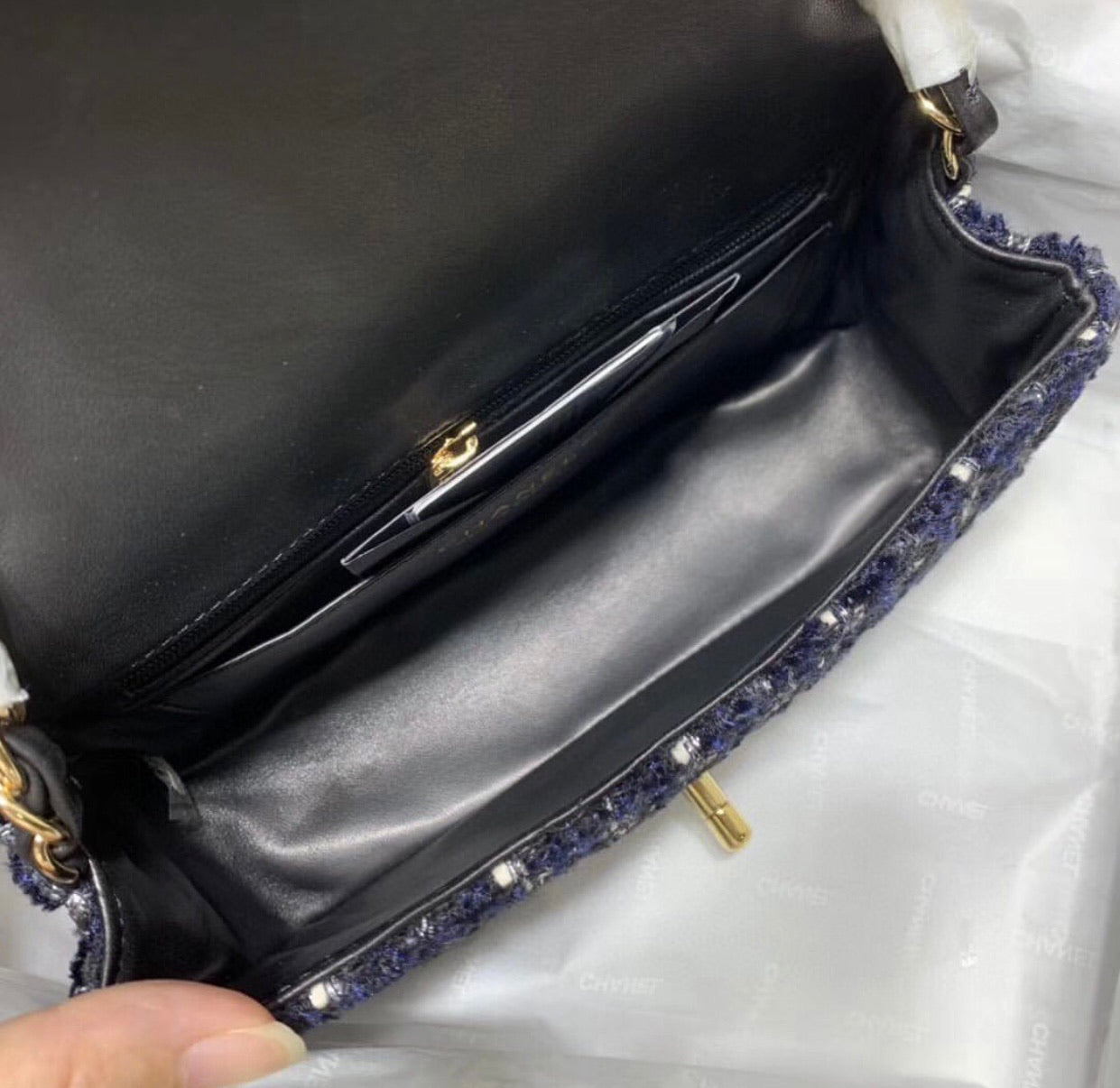 [TOP] CHANEL Classic Flab Bag Tweed Mini 20cm - Black & GHW