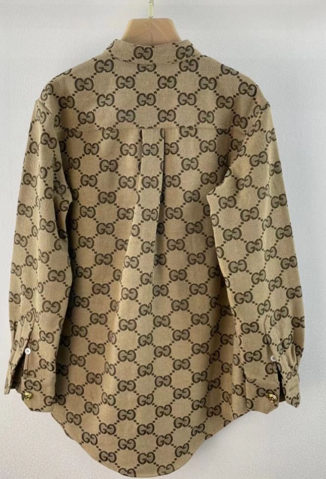 [TOP] GUCCI Maxi GG Canvas Shirt - Camel and Ebony