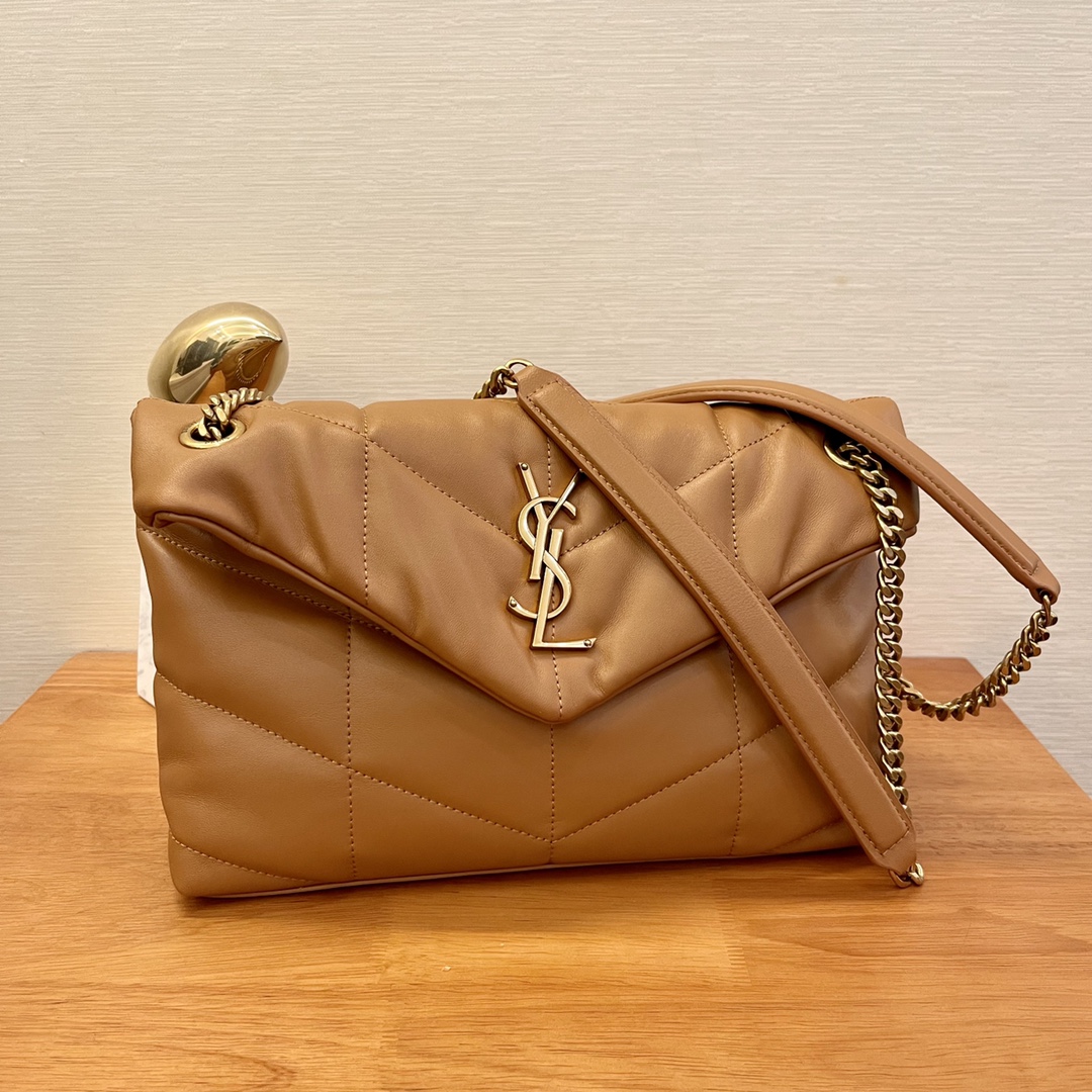 [TOP] Yves Saint Laurent YSL Loulou Puffer Shoulder Bag - Brown