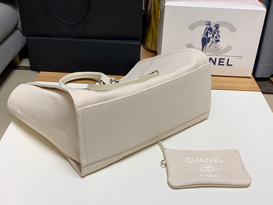 [TOP] CHANEL Deauville 2 in 1 Shoping Tote - Cream