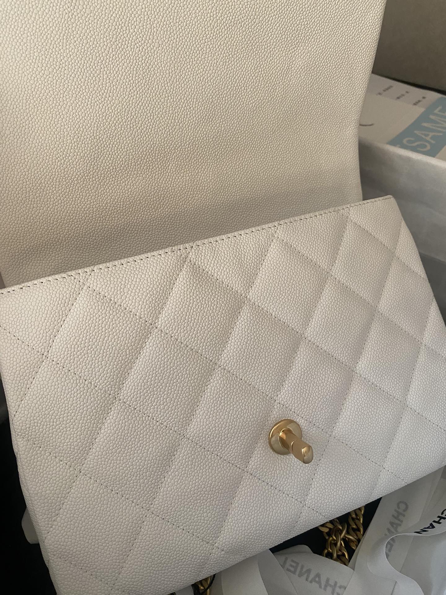 [TOP] CHANEL Classic Flap Bag 12X19x8cm/14X20x8cm/19X24x9cm - GHW - White