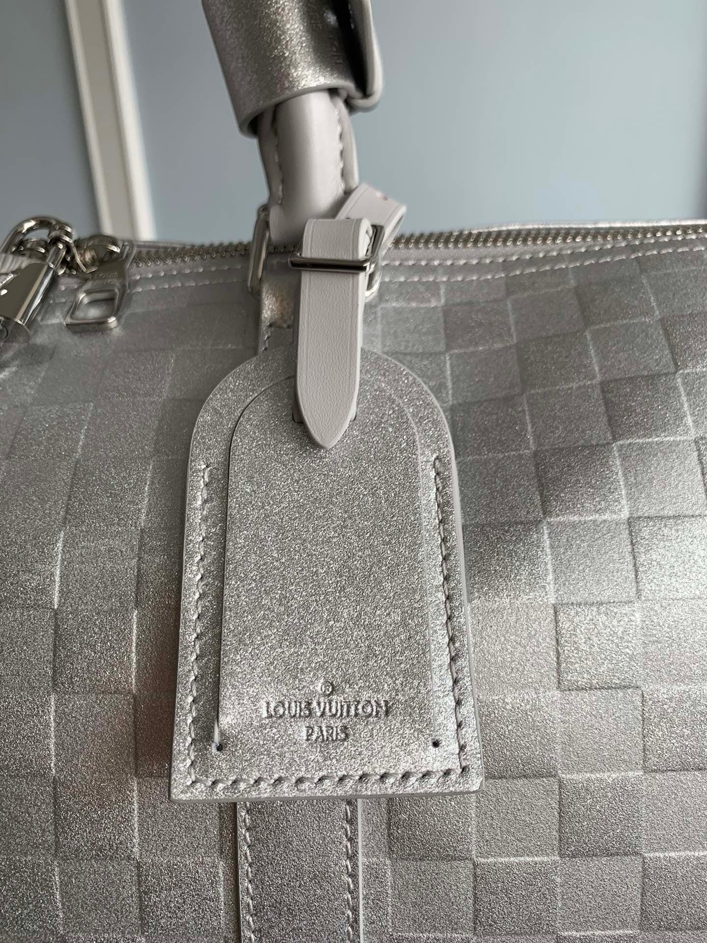 [TOP] Louis Vuitton LV  Virgil Abloh Keepall Bandouliere 50 Glitter Damier - Silver