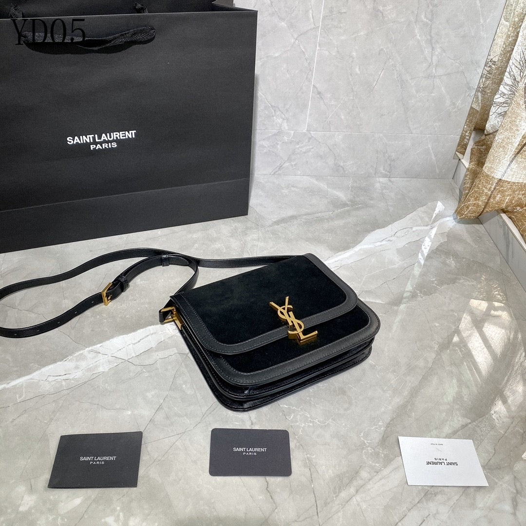 [TOP] Yves Saint Laurent YSL Solferino Small Suede Bag - Black w GHW