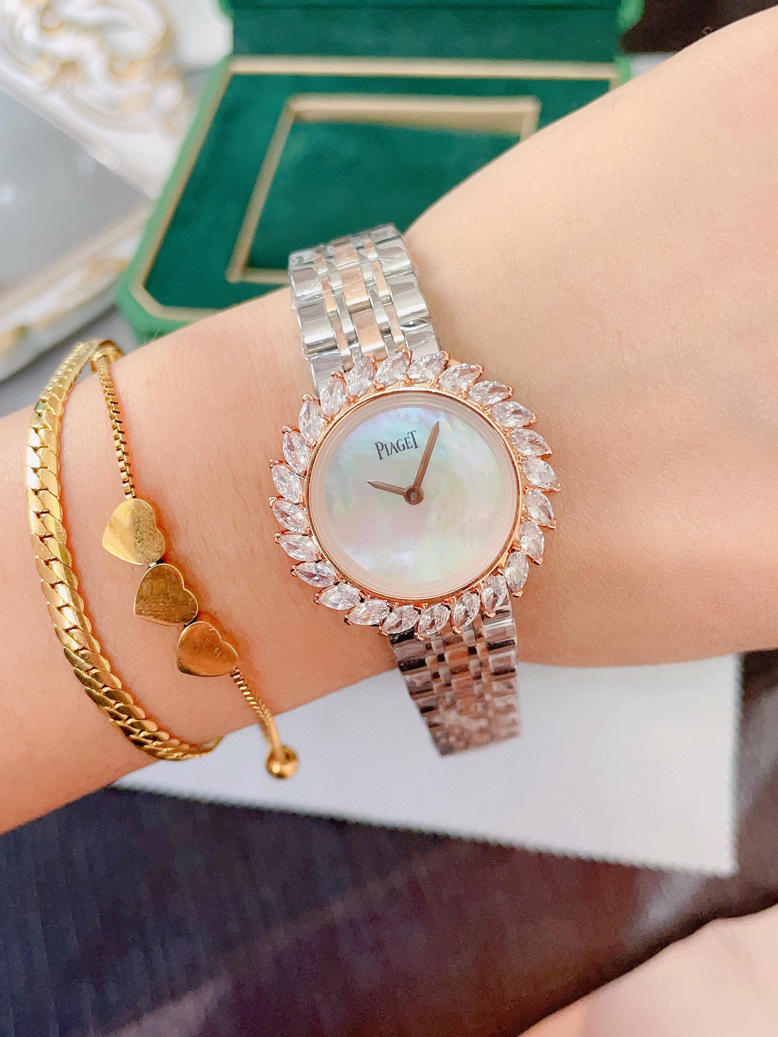 [Top] PIAGET Diamends Lady Watch White Gold with Rose Gold 31mm - White/Black