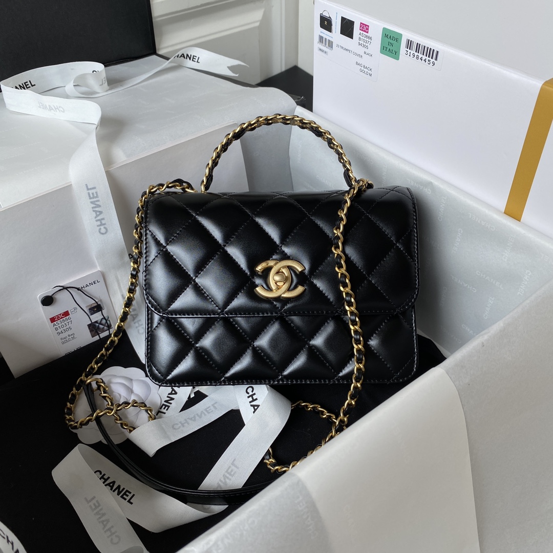 [TOP] CHANEL Mini CoCo Handle Bag 20X14X7.5cm - Black & GHW