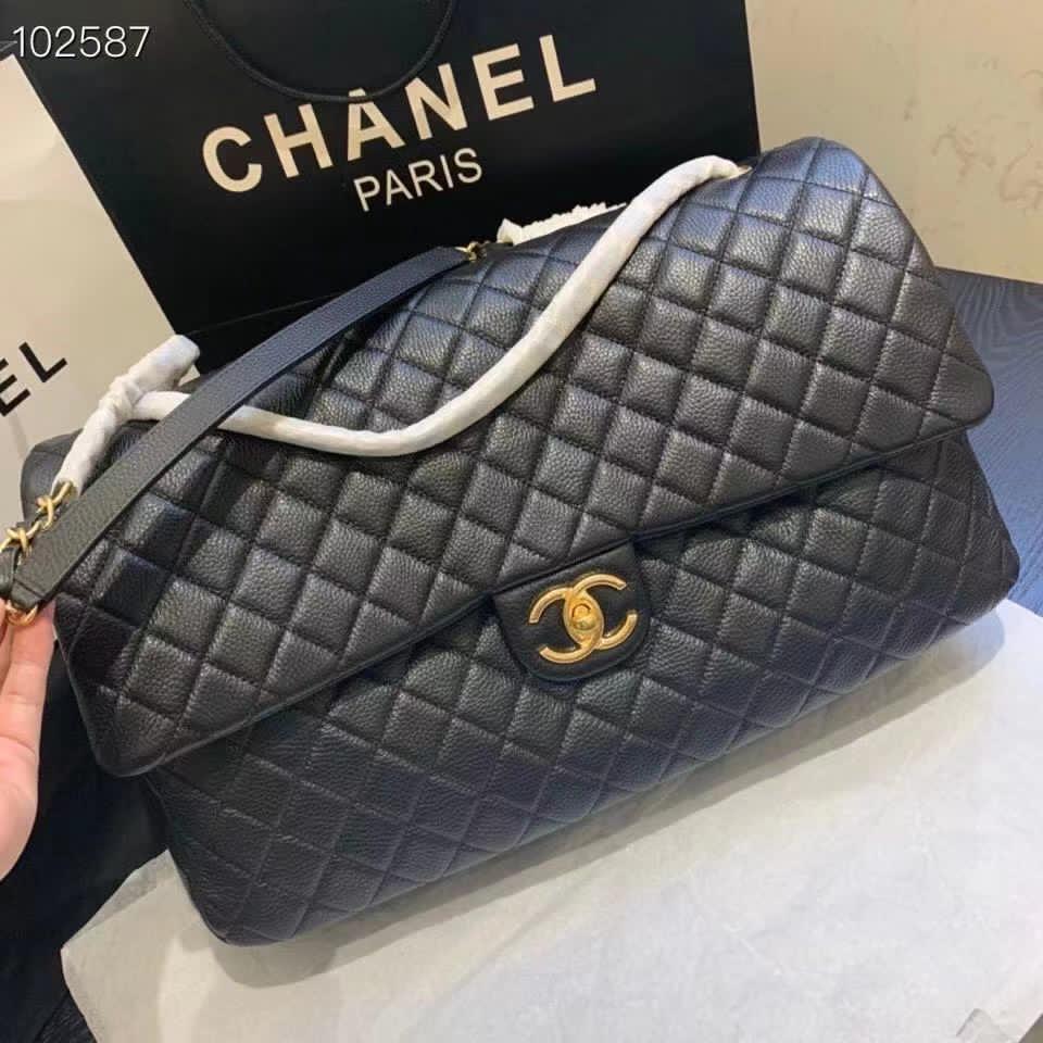 [TOP]CHANEL Classic Flap Travel Bag Caviar XXL 45cm - Black With GHW
