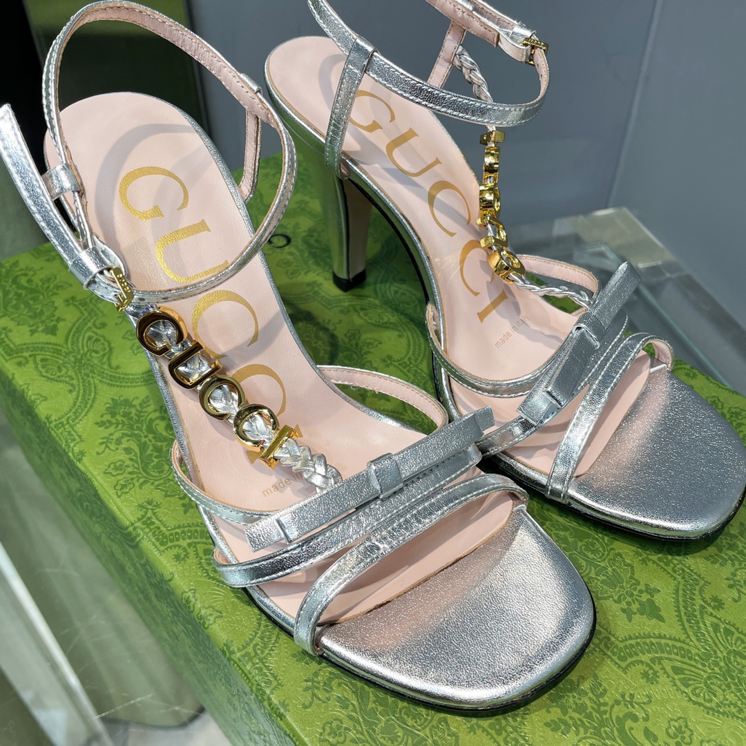[TOP] GUCCI Woven Braid   Metal Buckle Sandals - Silver