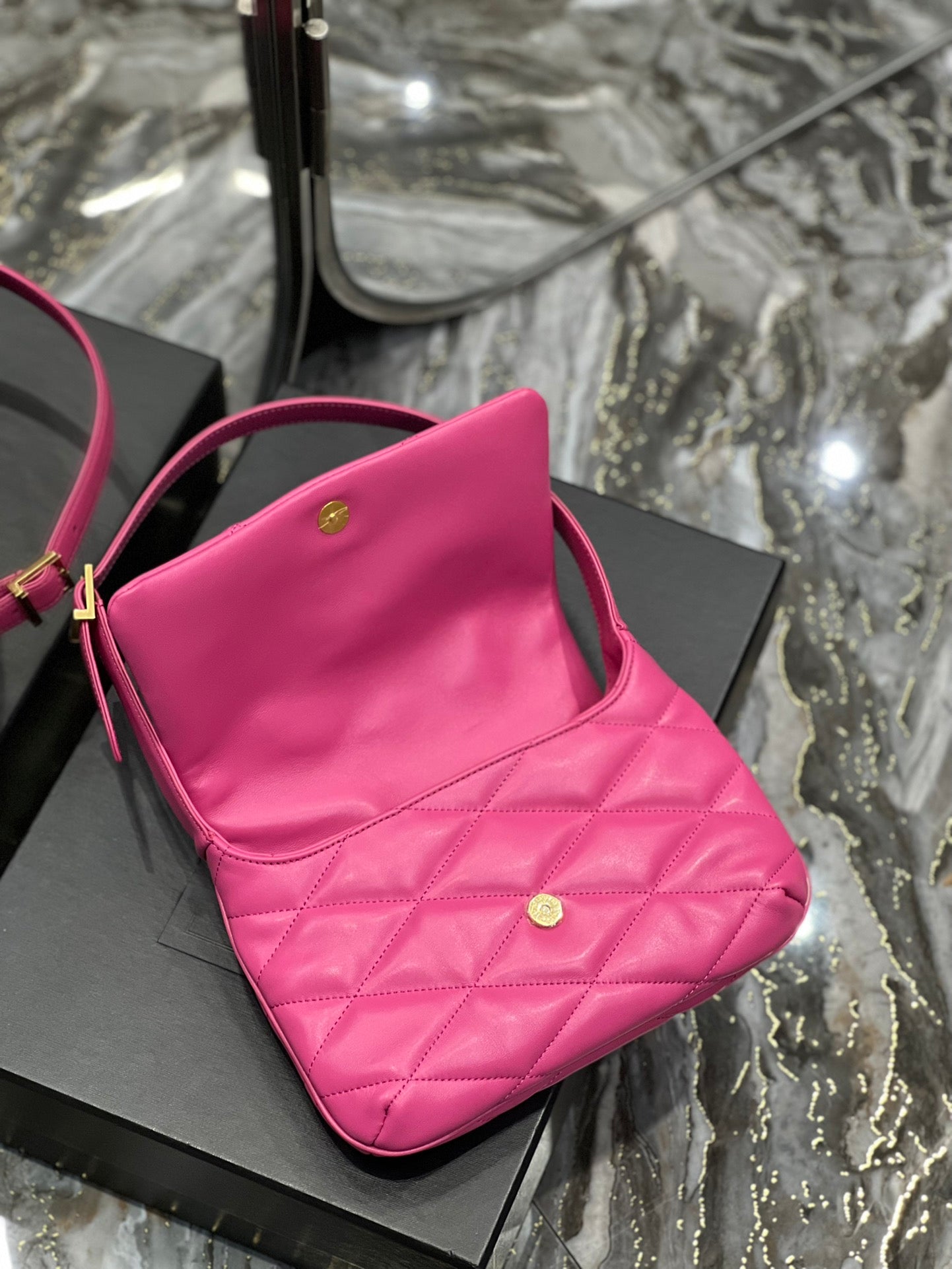 [TOP] Yves Saint Laurent YSL Le 57 Small Shoulder Bag - Hot Pink