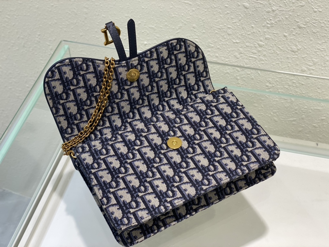 [TOP] Christian Dior SADDLE BELT POUCH Blue Christian Dior Oblique Jacquard 22 x 14.5 x 3.5cm
