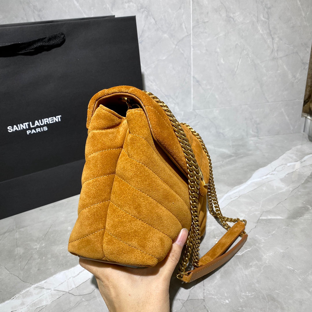 [TOP] Yves Saint Laurent YSL Loulou Suede Bag Small 20cm - Brown