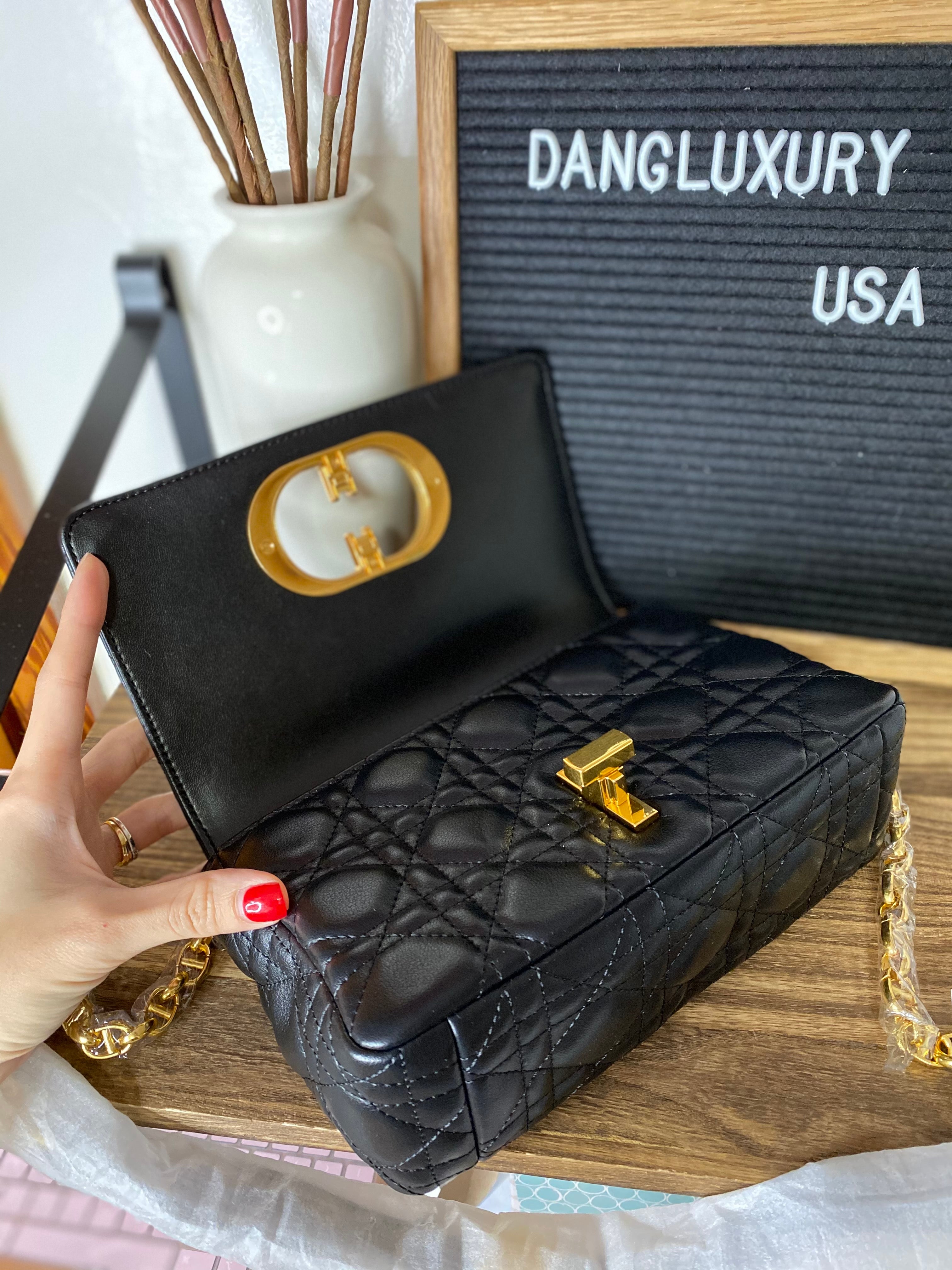 [TOP] Christian Dior Caro Bag Small - Black and Gold
