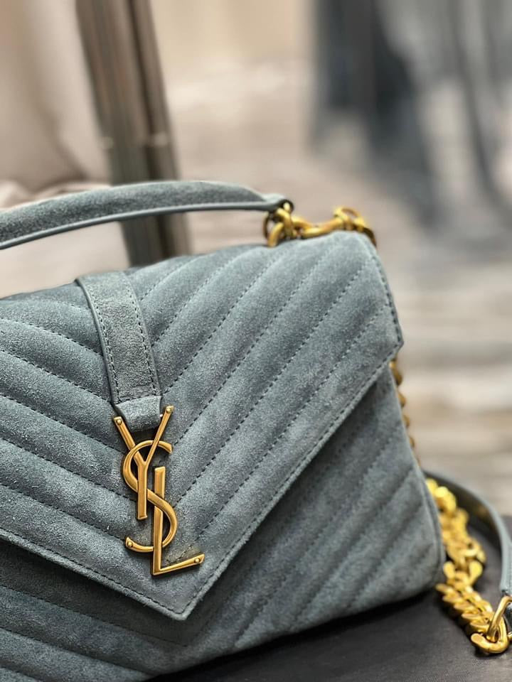 [TOP] Yves Saint Laurent YSL College Medium Suede Bag - Teal