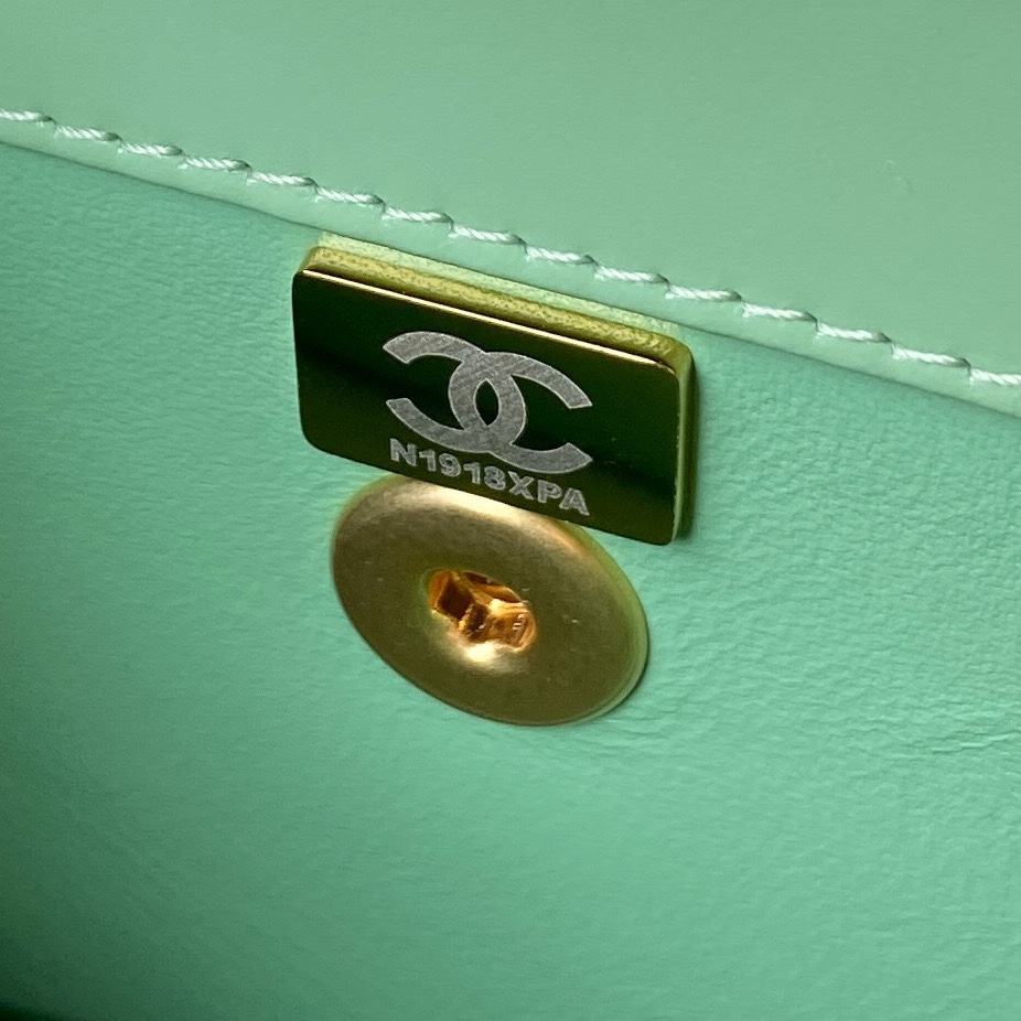 [TOP] CHANEL Mini CoCo Handle Bag 20X14X7.5cm - Green & GHW