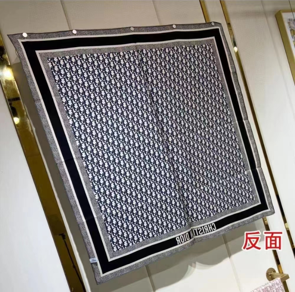 [TOP] Christian Dior Oblique  twin 90 Square Scarf - Grey and Navy Blue