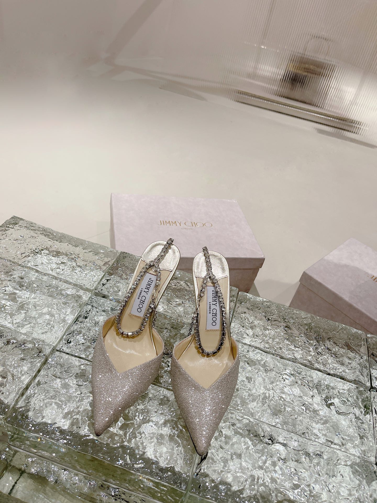 [TOP] Jimmy Choo Glitter Heel 8.5cm Crystal Lambskin - 3 Colours