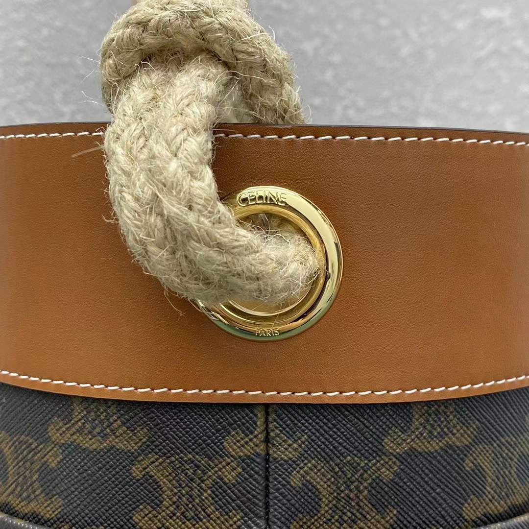 [TOP] CELINE Bucket Corde In Triomphe Canvas Print And Calfskin - Tan
