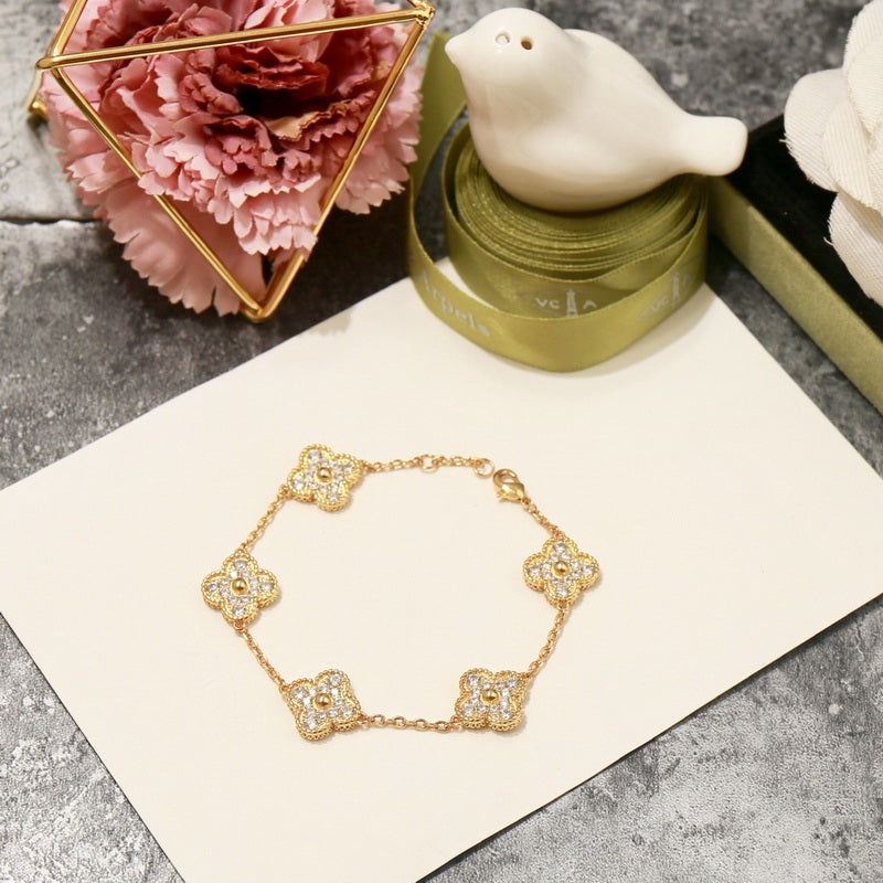 [TOP] Van Cleef & Arpels VCA 5 Motifs Bracelet W Stones - Gold