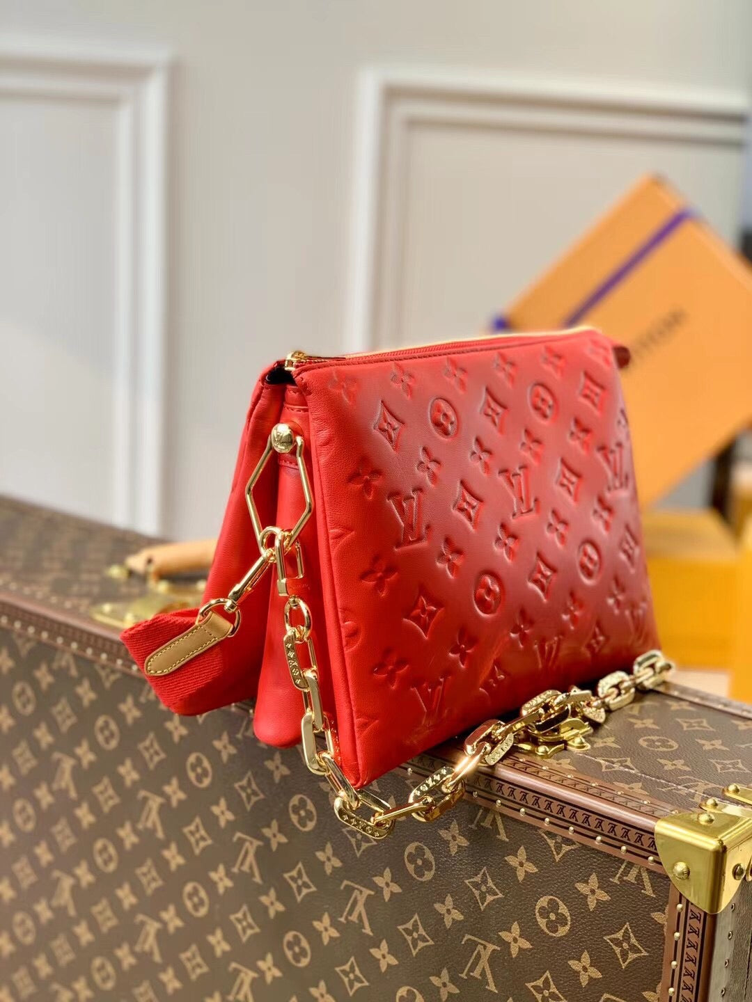 [TOP] Louis Vuitton LV Coussin PM Bag Lambskin - Red