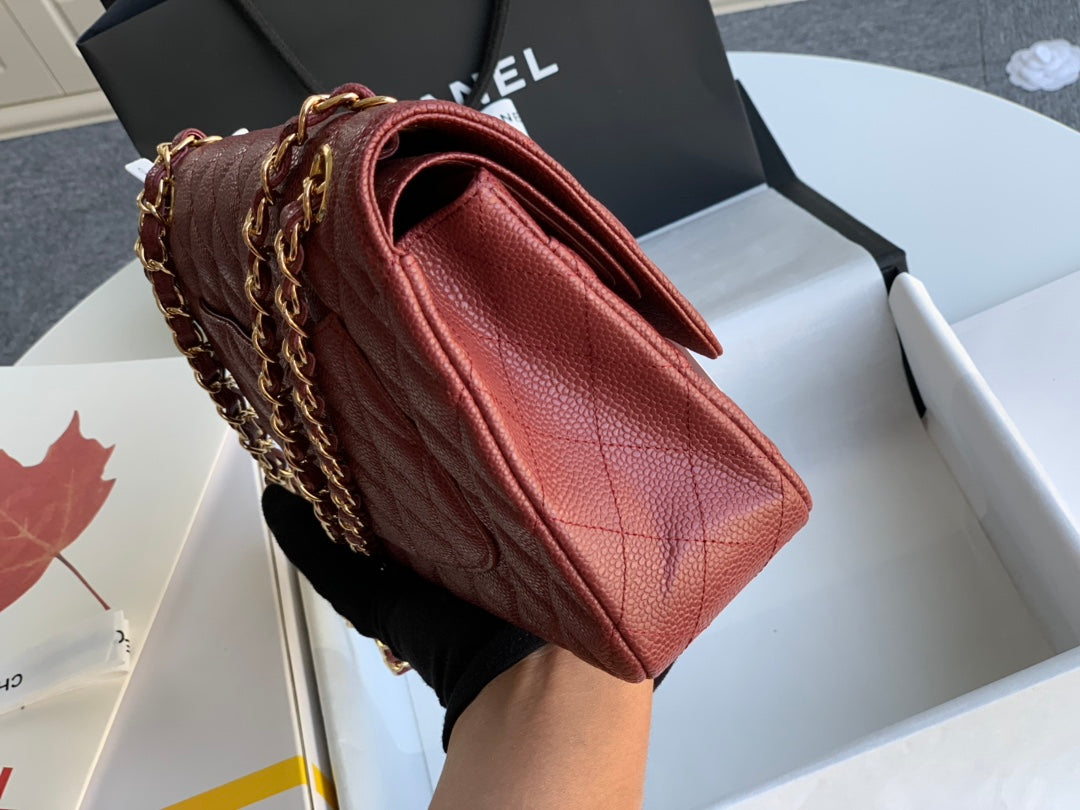 [TOP] CHANEL Classic Flap Bag Caviar Medium 25.5cm – Burgundy & GHW