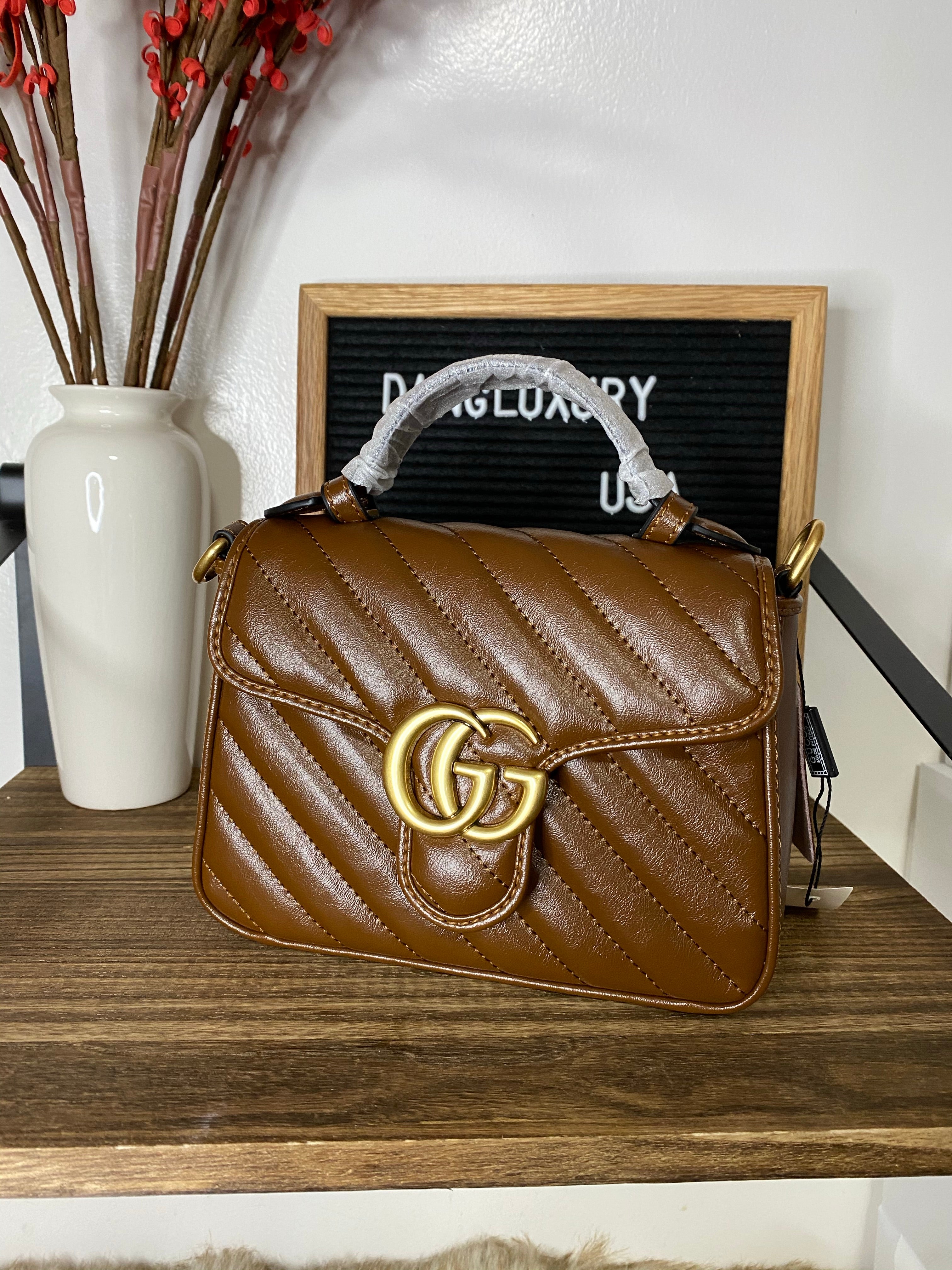 [TOP] GUCCI GG Marmont Bag Top Handle Aged Skin Small 27*13.5*10 - BROWN