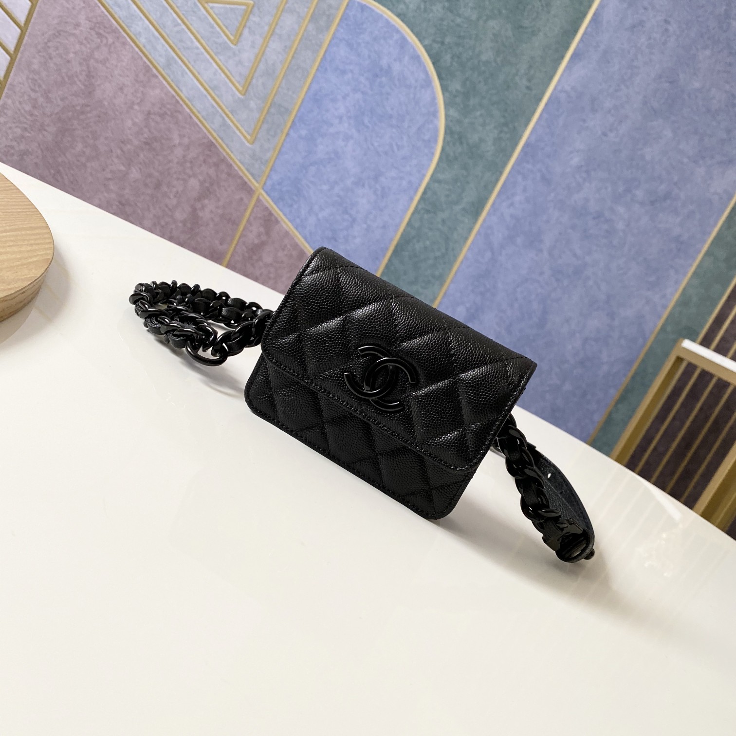 [TOP] CHANEL Fanny Pack Bag 12.5* 9cm - Black