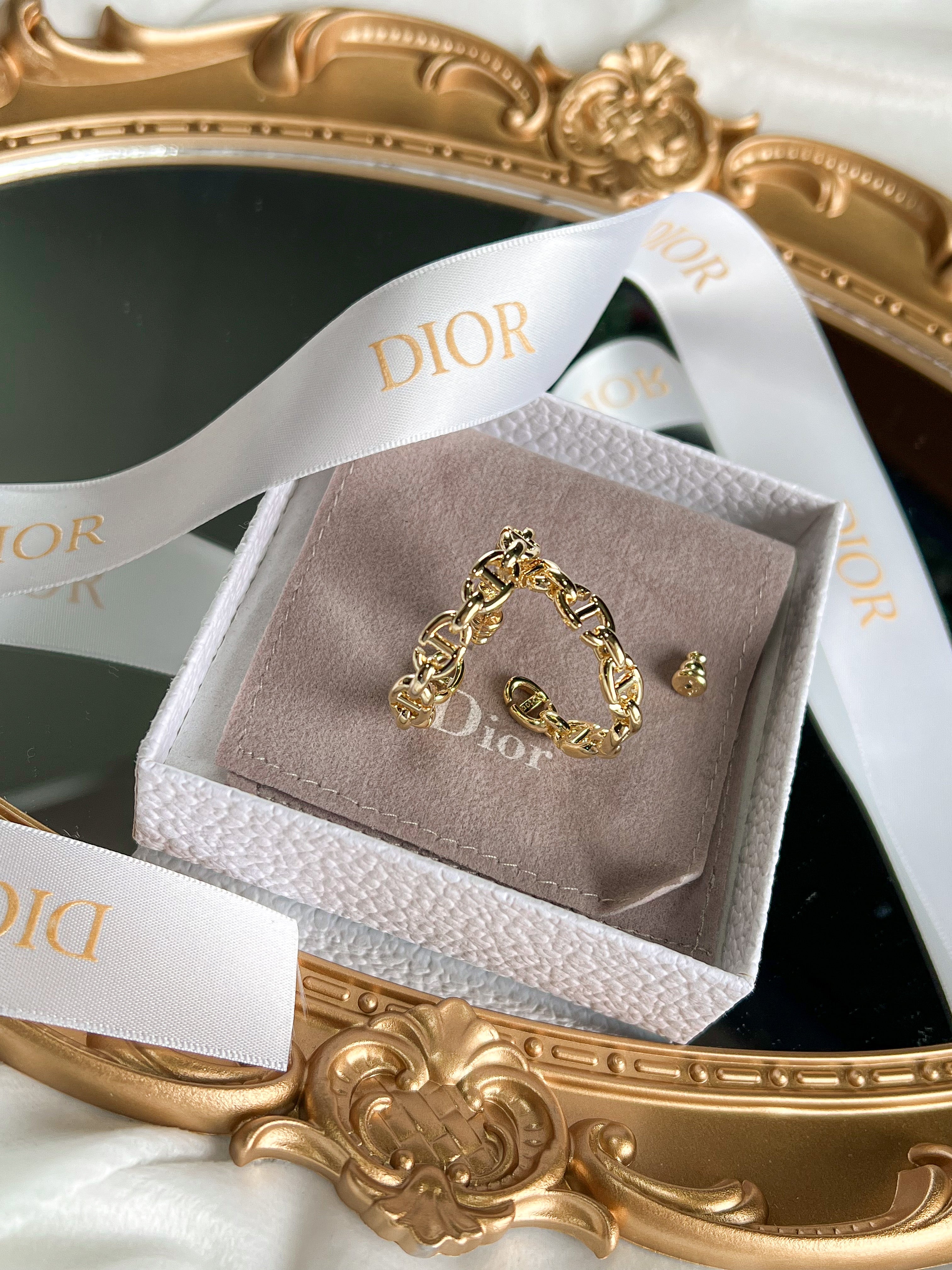 [TOP] Christian Dior Navy Hoops Earrings - Gold