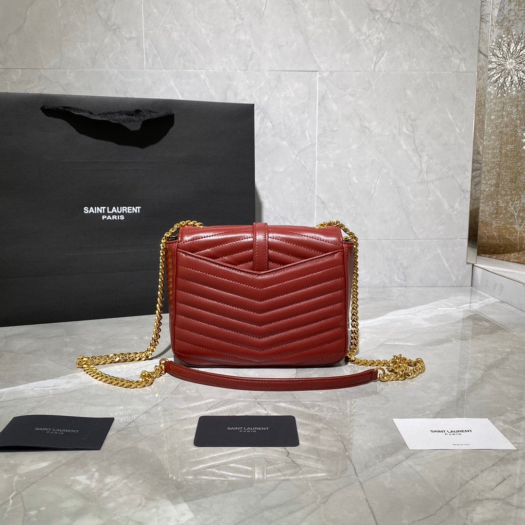 [TOP] Yves Saint Laurent YSL Metelasse Chevron Monogram Small Sulpice Bag - Red w GHW