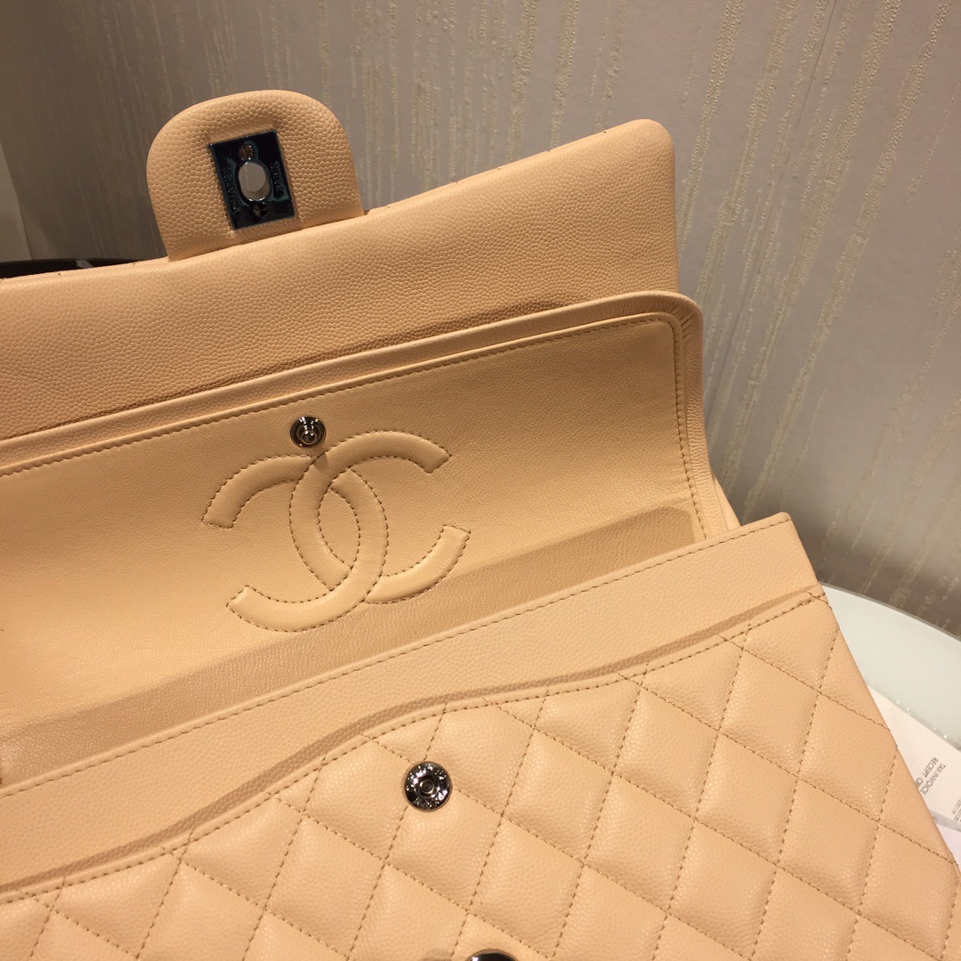 [TOP] CHANEL Classic Flap Bag Caviar Medium 25.5cm – Beige & SHW