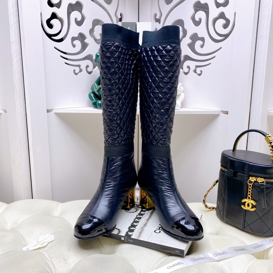 [TOP] CHANEL Lambskin Boots 5cm Heels - white/Black/Beige